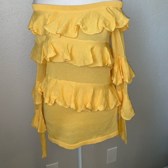 Boston Proper Yellow Ruffle Tiered Off the Shoulder Blouse Size Small - Picture 2 of 7